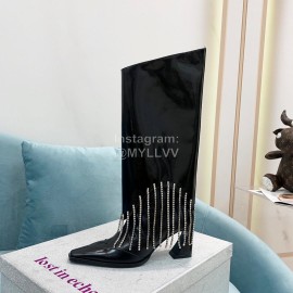 Lost In Echo Fashion Calf Leather Diamond High Heeled Boots For Women Black