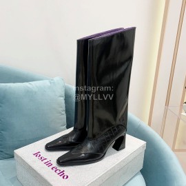 Lost In Echo Fashion Calf Leather High Heeled Boots For Women Black