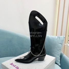 Lost In Echo Fashion Chain Calf Leather Thick High Heeled Boots For Women