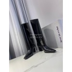 Lost In Echo Fashion Cowhide Thick High Heeled Boots Black For Women