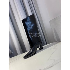 Lost In Echo Fashion Cowhide Thick High Heeled Boots Black For Women