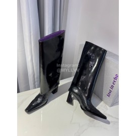 Lost In Echo Fashion Cowhide Thick High Heeled Boots Black For Women