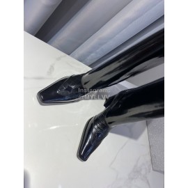 Lost In Echo Fashion Cowhide Thick High Heeled Boots Black For Women