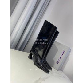 Lost In Echo Fashion Cowhide Thick High Heeled Boots Black For Women