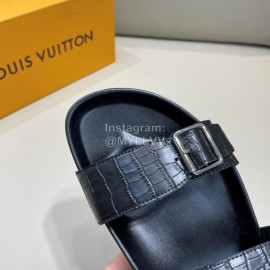 LV Summer Black Leather Slippers For Men