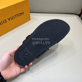 LV Summer Black Leather Slippers For Men