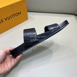 LV Summer Black Leather Slippers For Men