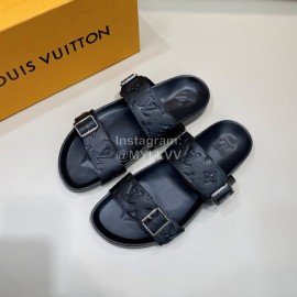 LV Summer Black Embossed Leather Slippers For Men