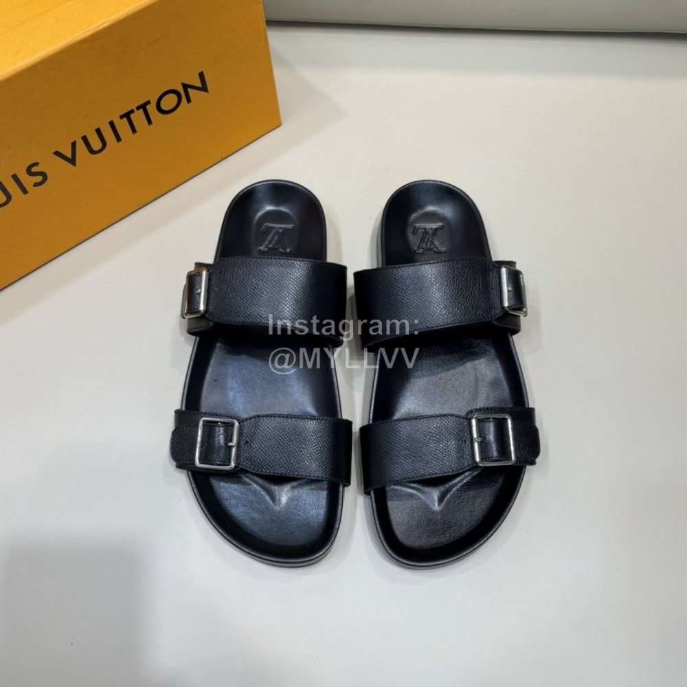 LV Summer Leather Slippers For Men Black