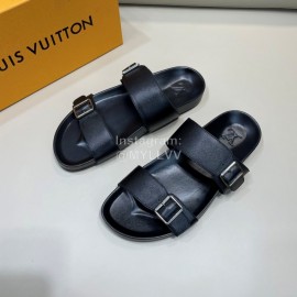 LV Summer Leather Slippers For Men Black