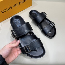 LV Summer Leather Slippers For Men Black