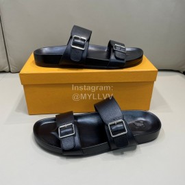 LV Summer Leather Slippers For Men Black