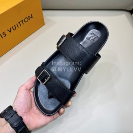 LV Summer Leather Slippers For Men Black
