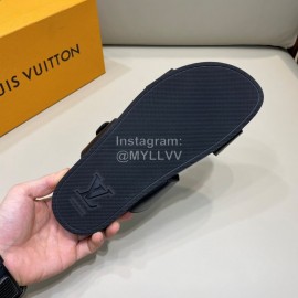 LV Summer Leather Slippers For Men Black
