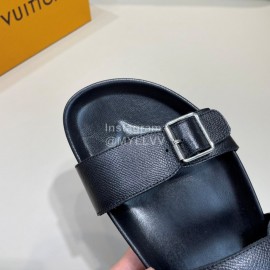 LV Summer Leather Slippers For Men Black