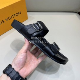 LV Summer Leather Slippers For Men Black