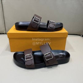 LV Summer Leather Slippers For Men Coffee