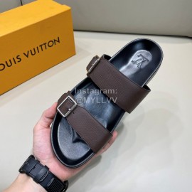 LV Summer Leather Slippers For Men Coffee
