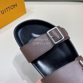 LV Summer Leather Slippers For Men Coffee