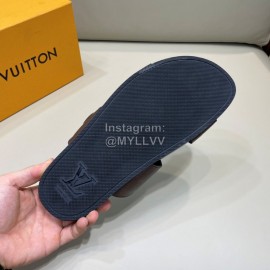 LV Summer Leather Slippers For Men Coffee