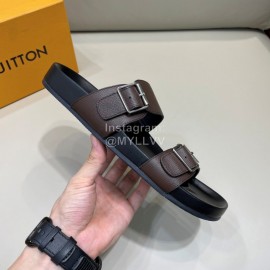 LV Summer Leather Slippers For Men Coffee