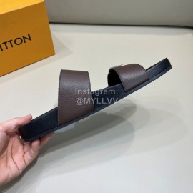 LV Summer Leather Slippers For Men Coffee