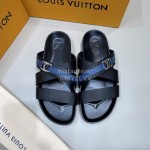 LV Summer Calf Leather Casual Slippers For Men Blue