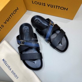 LV Summer Calf Leather Casual Slippers For Men Blue