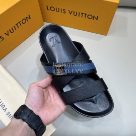 LV Summer Calf Leather Casual Slippers For Men Blue