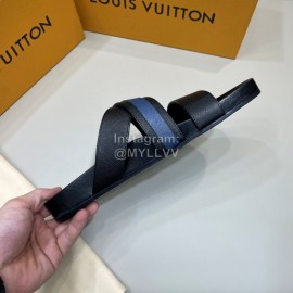 LV Summer Calf Leather Casual Slippers For Men Blue