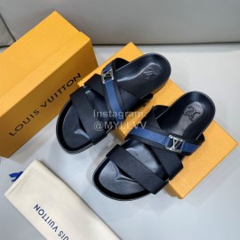 LV Summer Calf Leather Casual Slippers For Men Blue