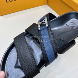 LV Summer Calf Leather Casual Slippers For Men Blue