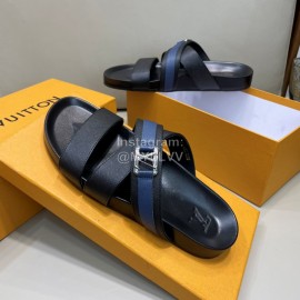 LV Summer Calf Leather Casual Slippers For Men Blue
