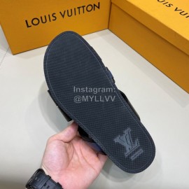 LV Summer Calf Leather Casual Slippers For Men Blue