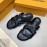 LV Summer Calf Leather Casual Slippers For Men Black
