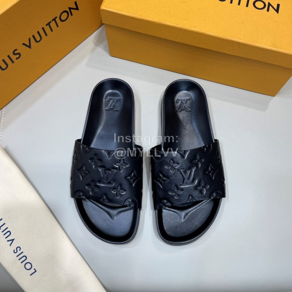 LV Summer Fashion Embossed Calf Leather Casual Slippers For Men