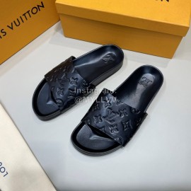 LV Summer Fashion Embossed Calf Leather Casual Slippers For Men