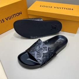 LV Summer Fashion Embossed Calf Leather Casual Slippers For Men