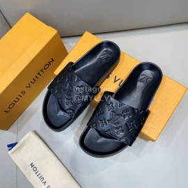 LV Summer Fashion Embossed Calf Leather Casual Slippers For Men
