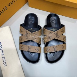 LV Summer Fashion Calf Leather Casual Slippers For Men Brown