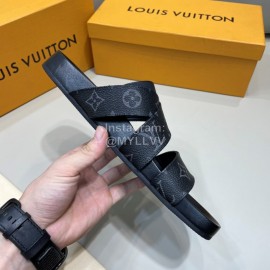 LV Summer Fashion Calf Leather Casual Slippers For Men Black