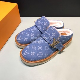 LV Winter Wool Cosy Slippers For Men Blue