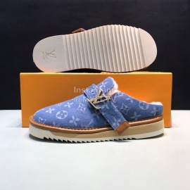 LV Winter Wool Cosy Slippers For Men Blue