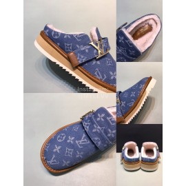 LV Winter Wool Cosy Slippers For Men Blue