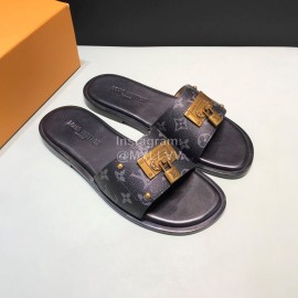 LV Antique Bronze Padlock Cowhide Slippers For Men Black