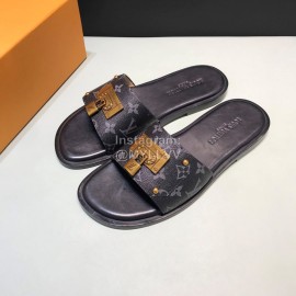LV Antique Bronze Padlock Cowhide Slippers For Men Black