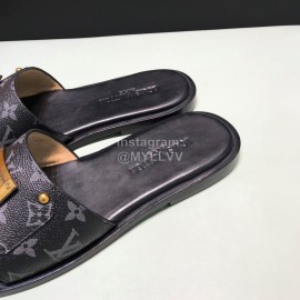 LV Antique Bronze Padlock Cowhide Slippers For Men Black