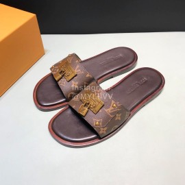 LV Antique Bronze Padlock Cowhide Slippers For Men Brown