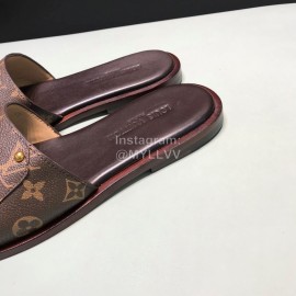 LV Antique Bronze Padlock Cowhide Slippers For Men Brown