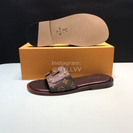 LV Antique Bronze Padlock Cowhide Slippers For Men Brown
